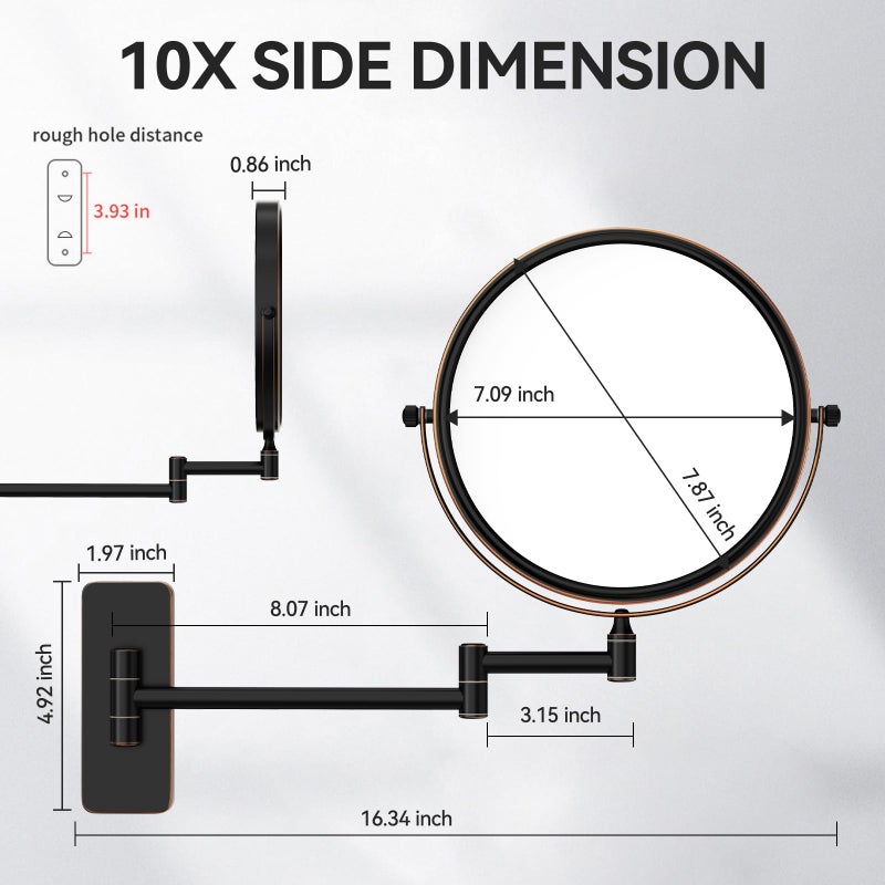 Nicesail Orb 1X/10X Magnifying Makeup Mirrors for Wall Mounted Makeup Mirror 8 Inch, Double-Sided 10x Magnifying Mirror Wall Mount, Oil Rubbed Bronze (8 Inch, 10X) - Image 3